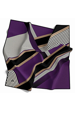 Twill Yumuşak Dokulu Geometrik Desenli Mor Renkli 90x90 Eşarp (İpek İçermez) Dikim Şekli : El Dikişi