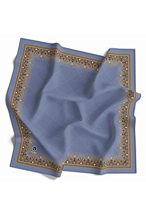 Twill Yumuşak Dokulu Kenar Motifi Şal Desenli Bebe Mavisi Renkli 90x90 Eşarp (İpek İçermez) Dikim Şekli : El Dikişi