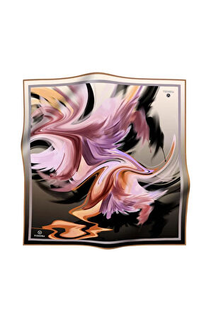 %100 Twill İpek Batik Desenli Pudra - Bakır Renkli 90x90 Eşarp Dikim Şekli : El Dikişi