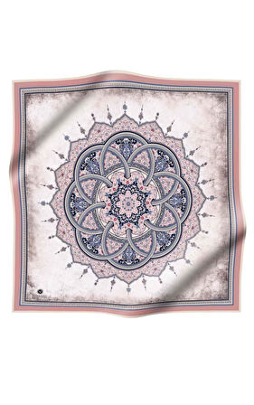%100 Twill İpek Şal Desenli Pudra - Bebe Mavisi Renkli 90x90 Eşarp Dikim Şekli : El Dikişi