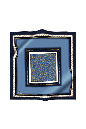 %100 Twill İpek Gold Halka Desenli İndigo - Lacivert Renkli 90x90 Eşarp Dikim Şekli : El Dikişi