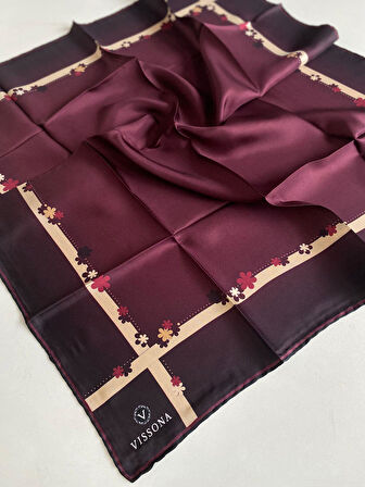 Vissona Tivil İpek Eşarp 50318 - 8 - 0021 - 0004 Bordo Çiçekli Desen