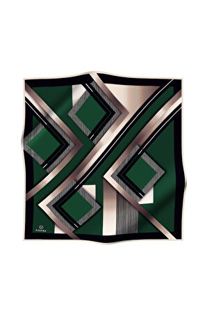 %100 Twill İpek Zebra Desenli Zümrüt Yeşili - Siyah Renkli 90x90 Eşarp Dikim Şekli : El Dikişi