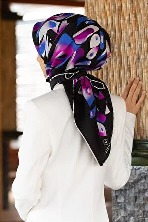 Vissona Tivil İpek Eşarp 50548 -2 - 0001 - 0032 Siyah Soyut Desen