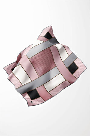 Twill Geometrik Desenli Bakır - Bej Renkli 90x90 Eşarp (İpek İçermez) Kenar Dikiş Şekli El Dikişli