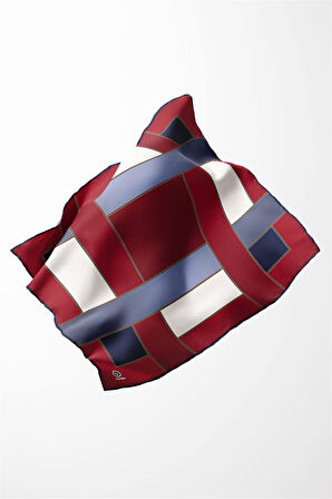 Twill Geometrik Desenli Bordo - Lacivert Renkli 90x90 Eşarp (İpek İçermez) Kenar Dikiş Şekli El Dikişli