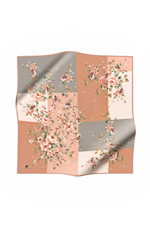 %100 Twill İpek Geometrik Ve Çiçek Desenli Pudra Renkli 90x90 Eşarp Dikim Şekli : El Dikişi