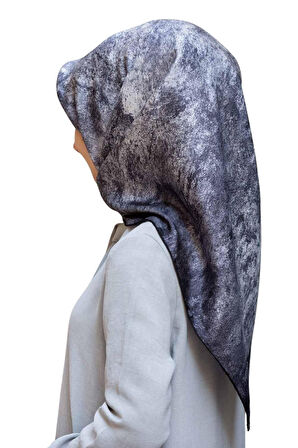 %100 Twill İpek Doku Desenli Gümüş Renkli 90x90 Eşarp Dikim Şekli : El Dikişi