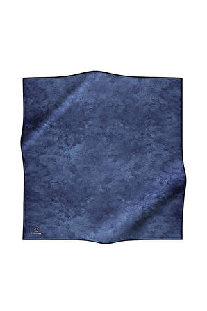 %100 Twill İpek Doku Desenli İndigo Renkli 90x90 Eşarp Dikim Şekli : El Dikişi