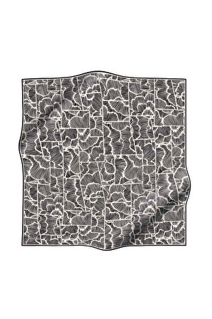 %100 Twill İpek Geometrik Desenli Siyah - Krem Renkli 90x90 Eşarp Dikim Şekli : El Dikişi