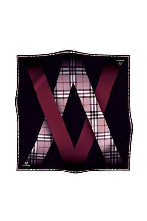 %100 Twill İpek Ekose Desenli Mürdüm - Pudra Renkli 90x90 Eşarp Dikim Şekli : El Dikişi