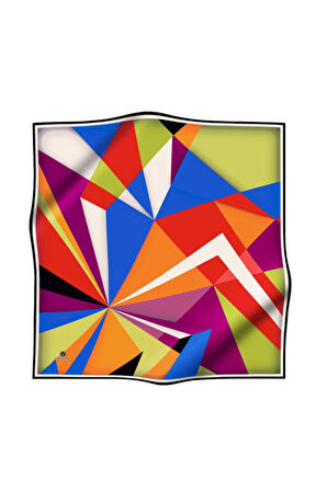 %100 Twill İpek Geometrik Desenli Kırmızı - Mürdüm Renkli 90x90 Eşarp Dikim Şekli : El Dikişi