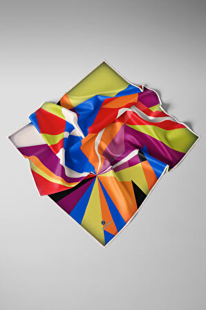 %100 Twill İpek Geometrik Desenli Kırmızı - Mürdüm Renkli 90x90 Eşarp Dikim Şekli : El Dikişi