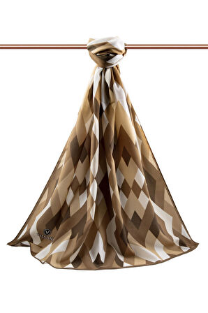 LÜKS MEDİNE İPEĞİ GEOMETRİK DESENLİ HARDAL RENKLİ 75X195 KIRIŞMAZ ŞAL MOSS KREP DİKİŞ TİPİ İTALYAN DİKİŞLİ