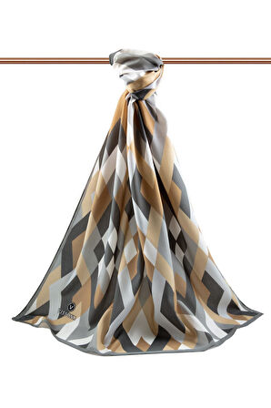 LÜKS MEDİNE İPEĞİ GEOMETRİK DESENLİ GRİ RENKLİ 75X195 KIRIŞMAZ ŞAL MOSS KREP DİKİŞ TİPİ İTALYAN DİKİŞLİ