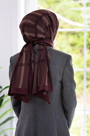 LÜKS MEDİNE İPEĞİ GEOMETRİK DESENLİ GÜL KURUSU RENKLİ 75X195 KIRIŞMAZ ŞAL MOSS KREP DİKİŞ TİPİ İTALYAN DİKİŞLİ