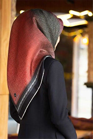 Vissona Tivil İpek Eşarp 8409 - 1 - 0001 Siyah Kırmızı Armürlü Desen