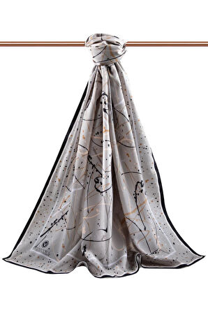 LÜKS MEDİNE İPEĞİ BOYA DAMLASI DESENLİ GRİ RENKLİ 75X195 KIRIŞMAZ ŞAL MOSS KREP DİKİŞ TİPİ İTALYAN DİKİŞLİ