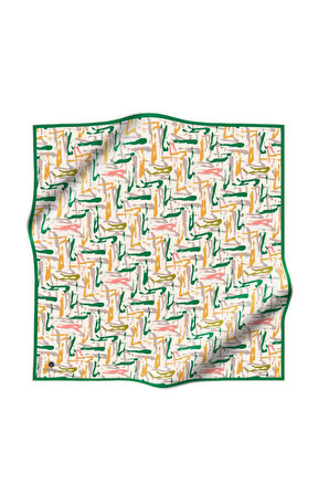 %100 Twill İpek Geometrik Desenli Benetton Yeşili - Sarı Renkli 90x90 Eşarp Dikim Şekli : El Dikişi