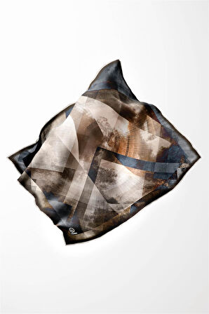 Twill Batik Desenli Vizon - İndigo Renkli 90x90 Eşarp (İpek İçermez) Dikim Şekli : El Dikişi