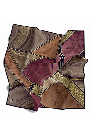 Kristal Mermer Desenli Şarabi - Taba Renkli 90x90 Eşarp (İpek İçermez) Dikim Şekli : El Dikişi