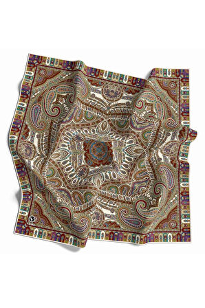 Kristal Şal Desenli Krem Renkli 90x90 Eşarp (İpek İçermez) Dikim Şekli : El Dikişi