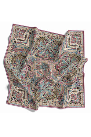 Kristal Şal Desenli Pembe Renkli 90x90 Eşarp (İpek İçermez) Kenar Dikiş Şekli El Dikişli