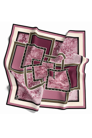 Twill Geometrik Desenli Mürdüm Renkli 90x90 Eşarp (İpek İçermez) Kenar Dikiş Şekli El Dikişli