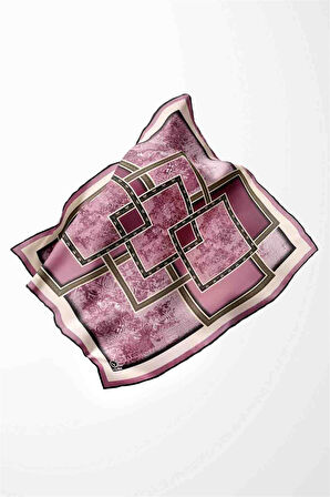Twill Geometrik Desenli Mürdüm Renkli 90x90 Eşarp (İpek İçermez) Kenar Dikiş Şekli El Dikişli