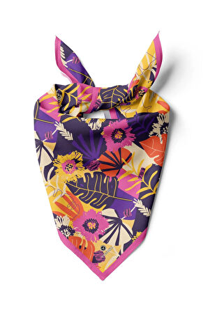Saten İpek Yaprak Desenli Kadın Bandana