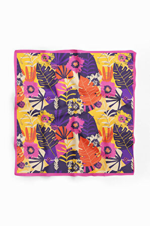 Saten İpek Yaprak Desenli Kadın Bandana