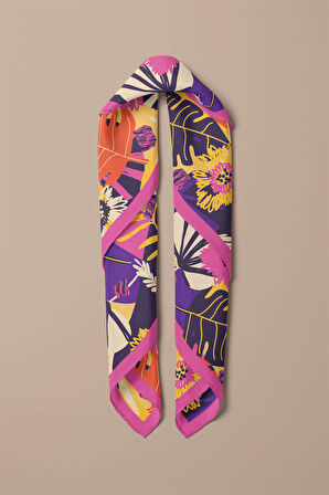 Saten İpek Yaprak Desenli Kadın Bandana