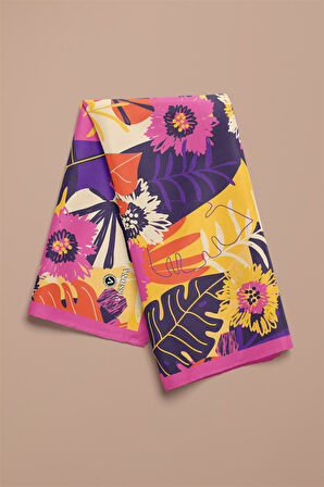 Saten İpek Yaprak Desenli Kadın Bandana