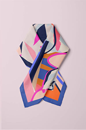 Saten İpek Geometrik Desenli Kadın Bandana