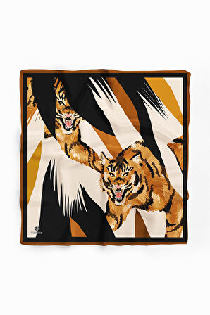 Saten İpek Kaplan Desenli Kadın Bandana