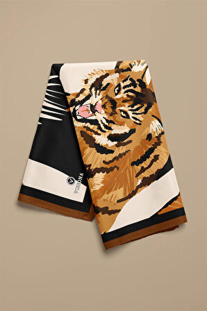 Saten İpek Kaplan Desenli Kadın Bandana