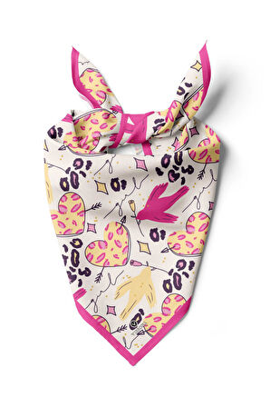 Saten İpek Kalp Desenli Kadın Bandana