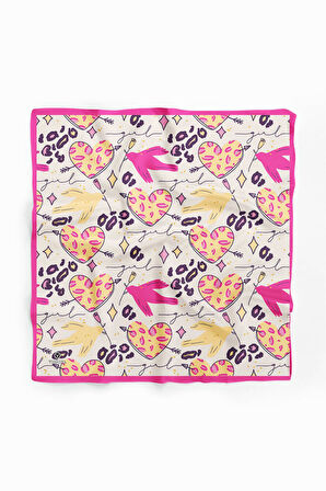 Saten İpek Kalp Desenli Kadın Bandana