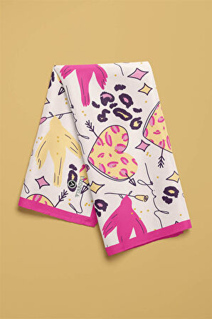 Saten İpek Kalp Desenli Kadın Bandana