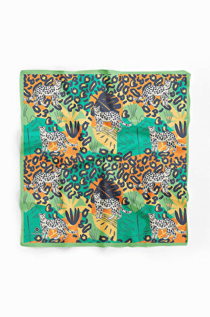 Saten İpek Leopar Desenli Kadın Bandana