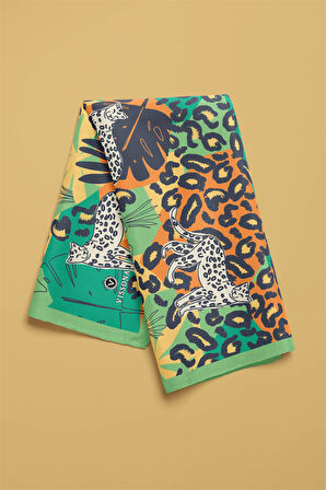 Saten İpek Leopar Desenli Kadın Bandana