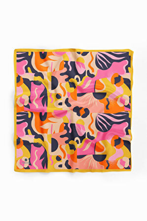 Saten İpek Geometrik Desenli Kadın Bandana