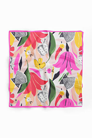 Saten İpek Çiçek Desenli Kadın Bandana