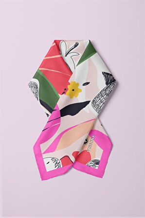 Saten İpek Çiçek Desenli Kadın Bandana