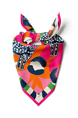 Saten İpek Kaplan Desenli Kadın Bandana