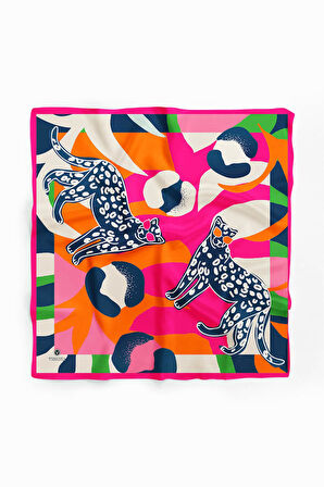 Saten İpek Kaplan Desenli Kadın Bandana