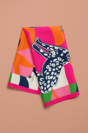 Saten İpek Kaplan Desenli Kadın Bandana