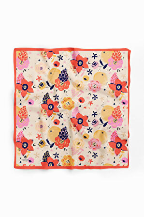 Saten İpek Çiçek Desenli Kadın Bandana