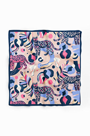 Saten İpek Kaplan Desenli Kadın Bandana