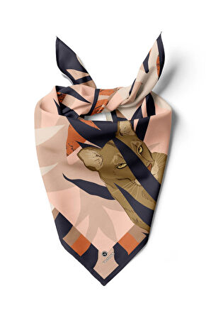 Saten İpek Kaplan Desenli Kadın Bandana